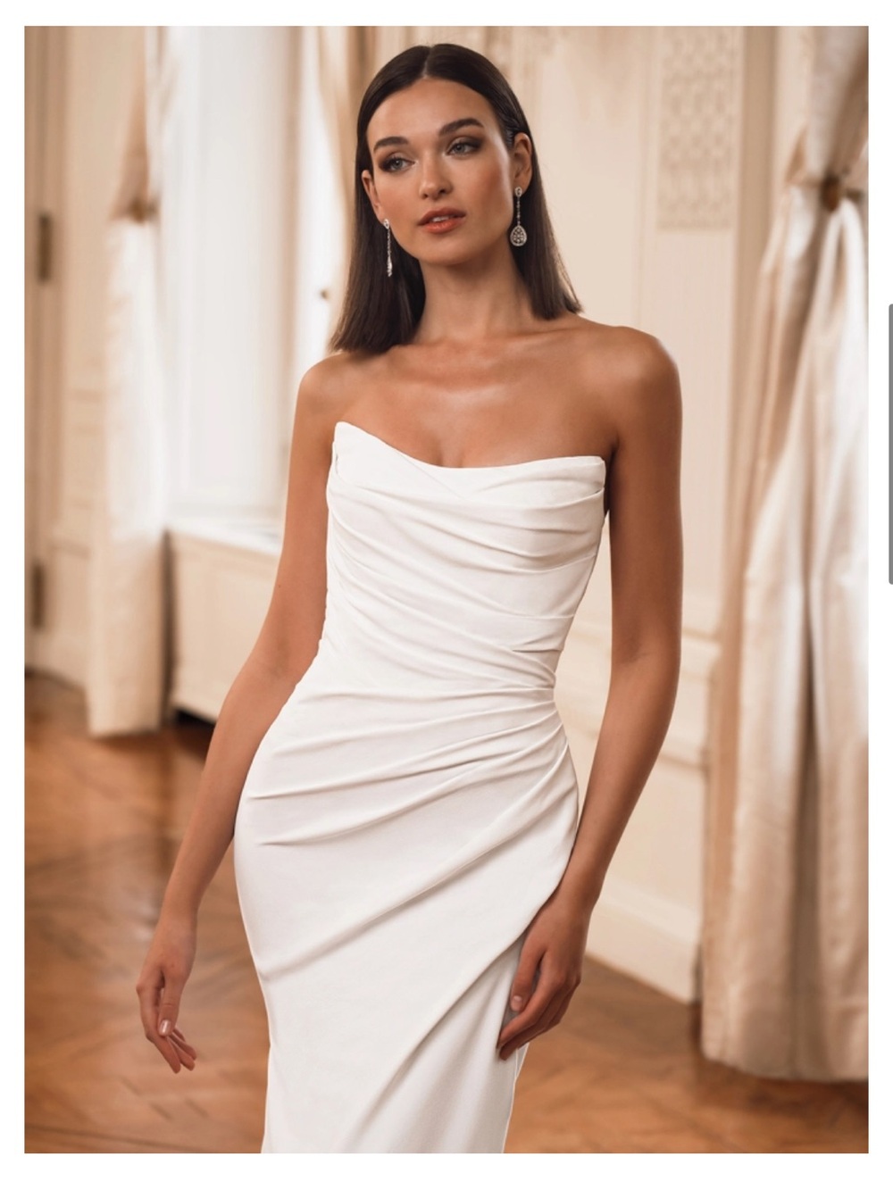 Strapless White Ruched Wedding Gown Elysee By Enzoani, FLORIANNE